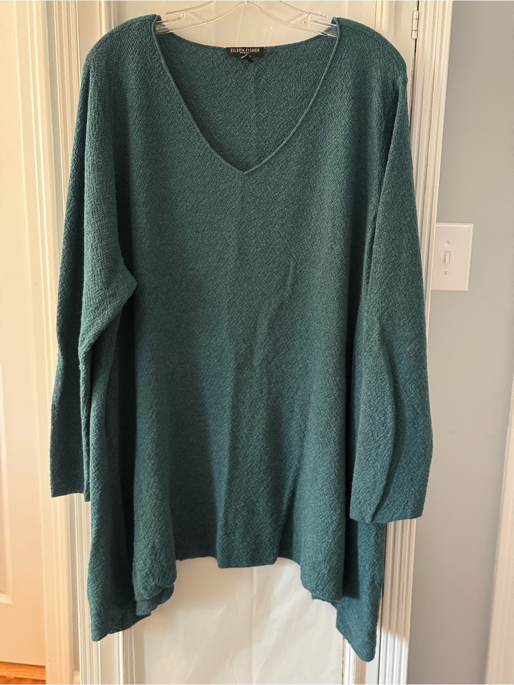 Eileen Fisher Teal Green V-Neck Oversized Wool Knit Sweater Size 3X